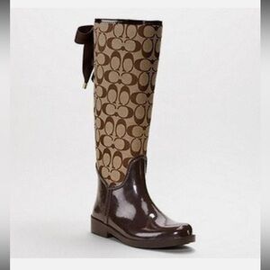 Brown Knee-High Monogram Rain Boots